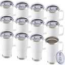 Cool Yoleb 20 oz Tumbler with Handle and Lid Stainless Steel Tumblers Bulk Double Wall Vacuum Insulated Coffee Mug Leak Proof Reusable Water Cups for Hot and Cold Drink, White, 12 pack