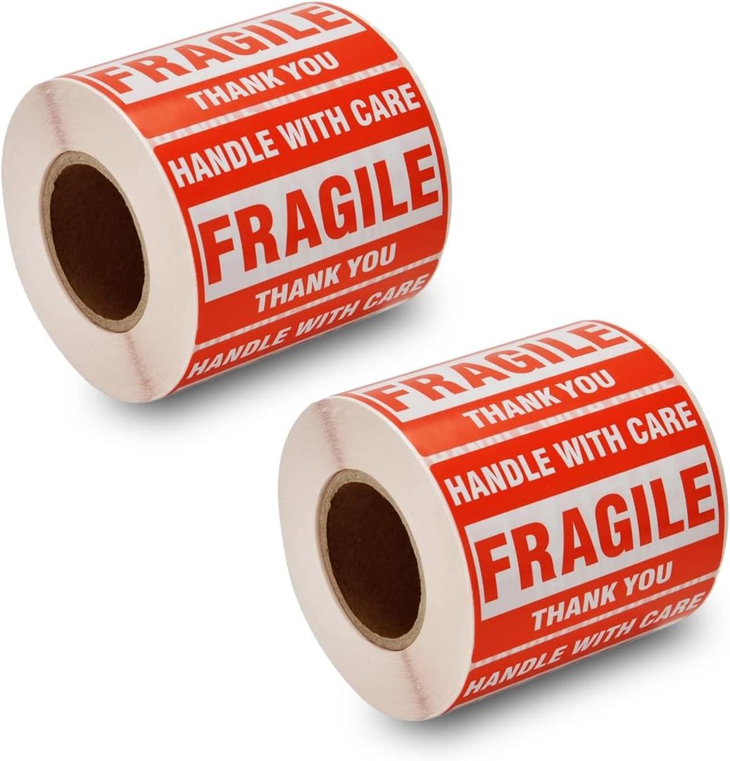 1000 Fragile Stickers 2 Rolls 2'' x 3'' Fragile - Handle with Care - Thank You Shipping Labels Stickers (500 Labels/Roll)