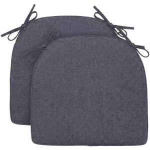 Chair Cushions for Dining Chairs Set of 2, D-Shaped Seat Cushion for Kitchen Chairs with Removable Cover and Ties, Indoor Chair Pads for Dining Room, Kitchen, 17" x 17" x 2.56", Grey