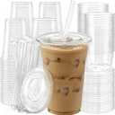 100 Pack 16 oz Plastic Cups with Lids and Straws, Clear Disposable Plastic Cups, Heavy Duty Iced Coffee Cups with Leak-Resistant Lids, Cold Drink Cups for Juice, Coffee and Milk Tea & Party To Go