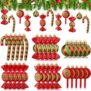 Liliful 30 Pcs Christmas Candy Cane Lollipop Ornaments Set Plastic Holiday Peppermint Candy Home Hanging Ornament Lollipop with Rope for Xmas New Year Party Decor(Red Green)