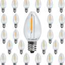 C7 E12 LED Night Light Bulbs, C7 Replacement LED Light Bulbs, Window Candles & Salt Lamp Bulbs, E12 Chandelier Base, 0.6W Equivalent to 7W, Warm White 2200K, Clear Plastic, 25 Pack