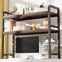 2-Tier Desktop Hutch Bookshelf Metal Desk Shelf Dorm Bookcase for Computer Desk Countertop Storage Organizer Display Rack for Office Home (Black, 53.1in)