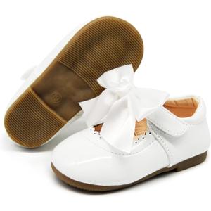 Timatego Toddler Baby Girls Dress Shoes Ballet Sparkle Wedding Party Princess Mary Jane Ballerina Flats Shoes for Girls, 4 Toddler, 06 White