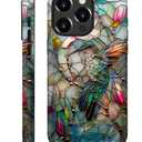 for iPhone 16 Pro Case,3D Stained Flower Looking Hummingbird Pattern for Girl Women Boy Hard Hybrid Shell Shockproof Silicone Full Body Protective Matte Case for iPhone 16 Pro