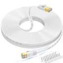 Cat 7 Ethernet Cable 100 ft High Speed, Flat Internet Network LAN Wire, Long Shielded Patch Cord for Modem, Switch, Router, Xbox, Faster Than Cat5e/Cat5/Cat6/Cat6e,  100 feet, Free Cable Clips
