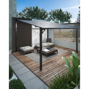 GAOMON Gazebo for Patio, Wall Mounted Lean to Gazebo Pergola with Sloped Roof Heavy Duty Large Hardtop Attached Pergola on Clearance for Porch, Decks, Backyard to Shade and Rain (Dark Brown, 10x10 Ft)