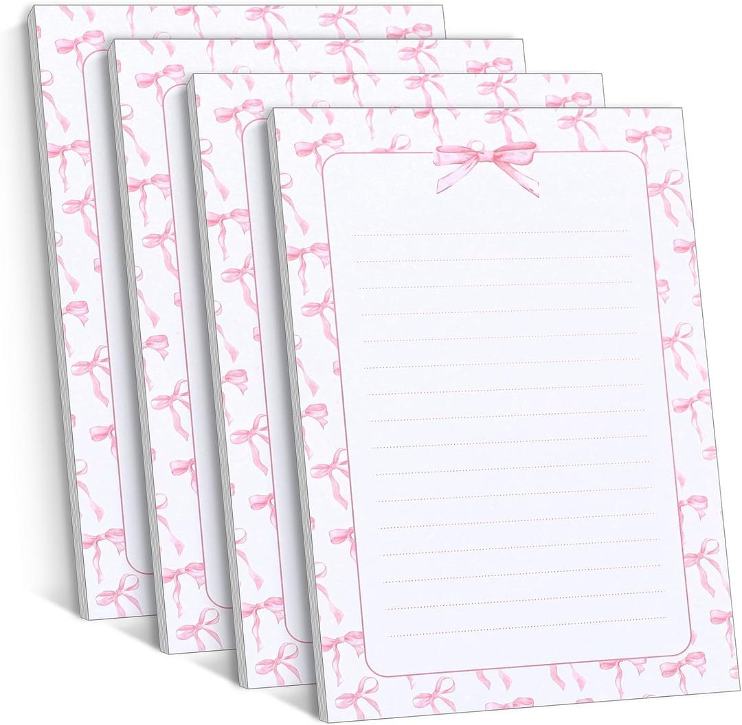 Thenshop 100 Sheets Coquette Bow Note Paper Coquette Preppy Pink Bow Writing Paper Notes Pads Coquette Stuff Planner Pink Journaling Notebook Coquette School Supplies for Women Bow Themed Party Favors