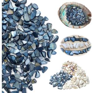 Yew & Tulip Natural Crushed Shells Chips, 32oz (2 lbs) Irregular Mother of Pearl Mosaic Fragments for Home Dcor, Vase Filler, Crafts, Wedding, DIY (32 oz (2 lbs), Dark Blue)