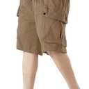 Men's Cargo Shorts Casual Work Shorts with Pockets, Elastic Waist & Drawstring, Relaxed Fit Cotton Utility (Brown, L)