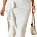 Narecte Womens Strapless Ruffle Bodycon Maxi Dress Side Slit Formal Evening Dress Elegant Bridesmaid Wedding Guest Dresses (Medium, White)