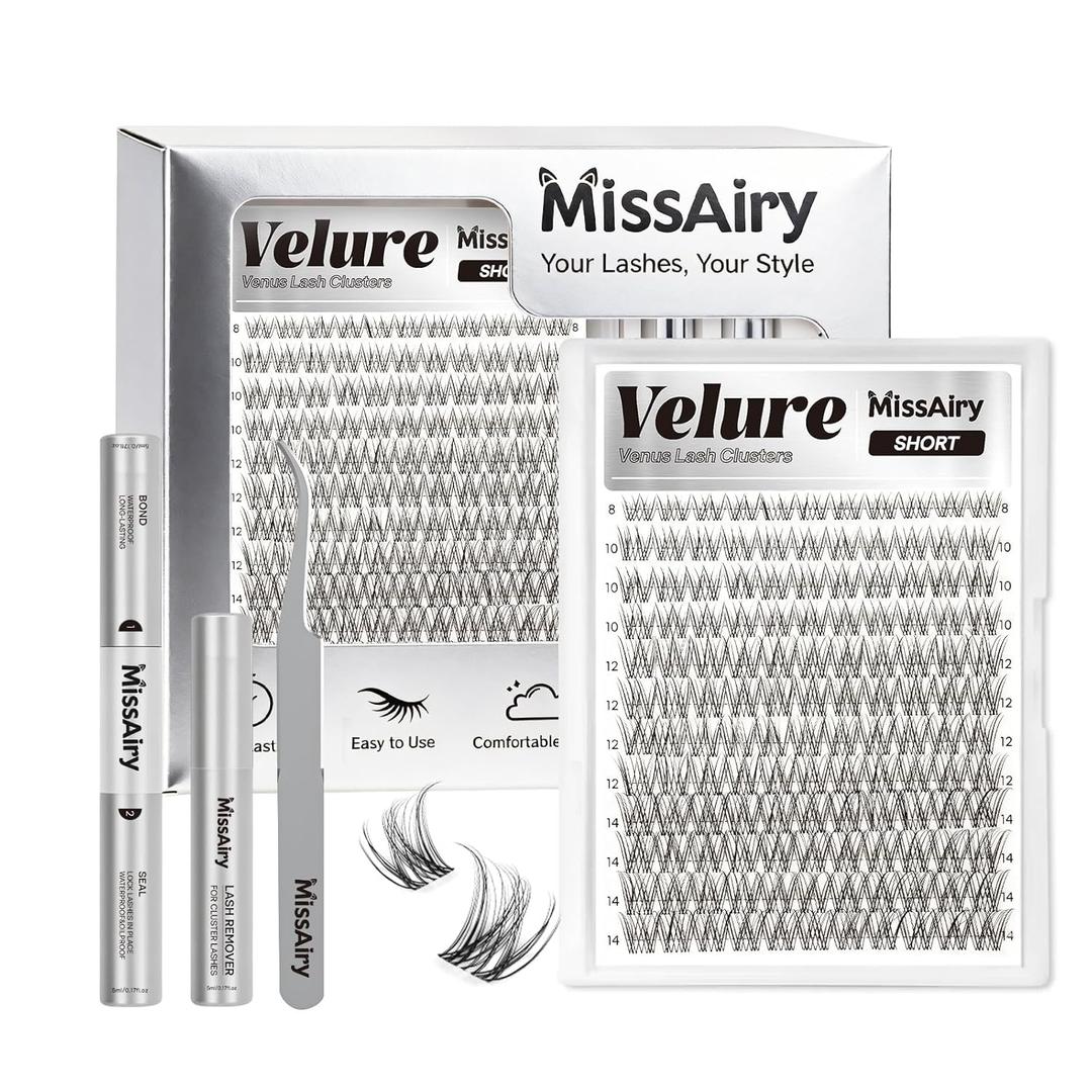 Velure Lash Clusters Kit Venus Short 8-14mm D Curl Natural Lash Clusters Kit Eyelash Clusters Kit Eyelash Extension kit Clusters Eyelash Extensions Beginner-Friendly DIY Lash Thin Invisible Lash Band