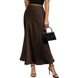 Women's Satin Long Skirt Summer High Waist A-line Skirt Hidden Elastic Waistband Elegant Casual Maxi Skirt for Women, Small