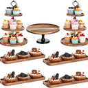 Havawish 7 Pcs Wood Dessert Table Display Set, 3 Tier Wooden Cupcake Stand Round Cake Stand Rectangular Serving Tray Platter for Display Tea Party Wedding Farmhouse (Natural Color)