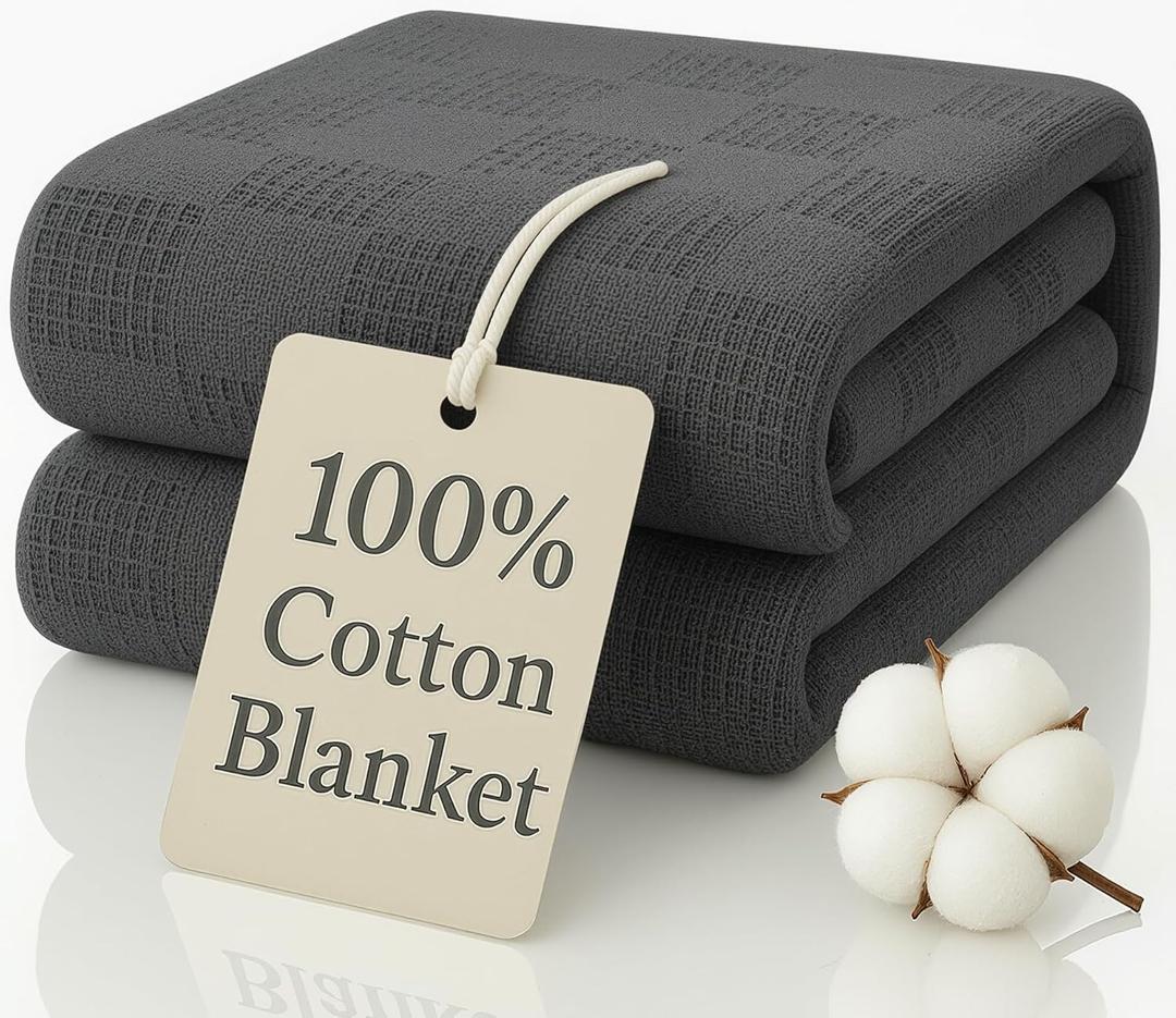 100% Cotton Blanket Twin Size 66x90 - Lightweight Breathable Waffle Weave Thermal Throw for Bed, Sofa & Couch - Soft Cozy, Durable Summer Bedding, All Season Comfort for Home, Travel & Camping, Grey
