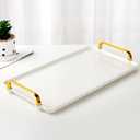 DUJUST Porcelain Serving Tray with Golden Handles, Modern Nordic Style Coffee Table Tray, Beautiful Tea Tray Decor for Living Room, Easy to Use & Clean
