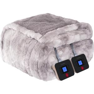 Westinghouse Electric Blanket Queen, Faux Fur Heated Blanket with 10 Heating Levels & 1-12 Hours Auto Off, Soft Cozy Sherpa Heated Blanket Washable Blanket (84" x 90" Queen Size, Light Grey)