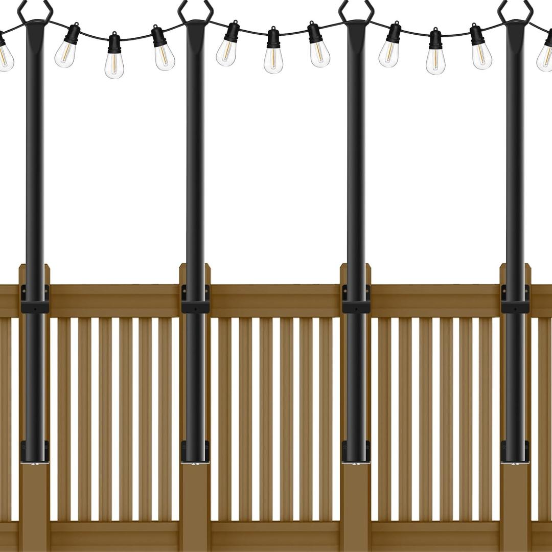 NUERPO 4 Pack String Light Poles,5Ft Metal Poles for Outdoor String Lights,Outdoor Light Poles with Post,Poles/Stand for Outside,Patio,Deck,Backyard,Garden Wedding,Party
