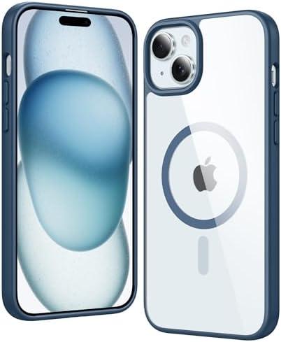 FNTCASE for iPhone 15 Plus Case: Clear Magnetic Phone Cases with Screen Protector Compatible with Magsafe Slim Anti Yellowing Rugged Shockproof Protective Transparent Cell Phone Cover (B-Blue)