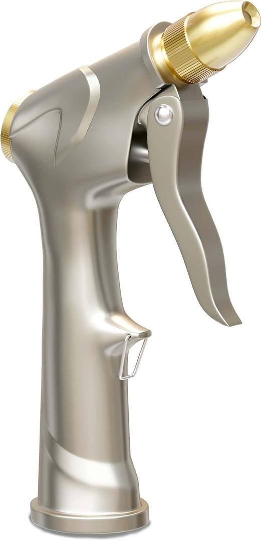 Compact Heavy Duty Metal Garden Hose Nozzle Portable Space-Saving Design with 4 High Pressure Spray Patterns Easy to Carry Handheld Hose Sprayer for Plants, Lawn, Car Wash & Pet Cleaning