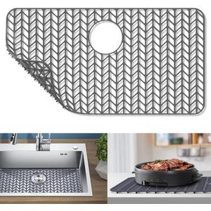 AWOKE Sink Protectors for Kitchen Sink, Kitchen Sink Protector Mat - 28.4"x15.2" Heat-Resistant Silicone Folding Non-Slip Mat for Stainless Steel Sink with Rear Drain (Grey)