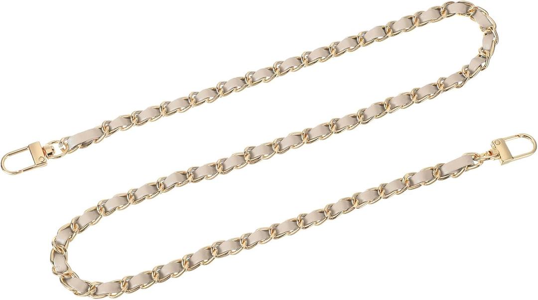 uxcell Purse Chain Strap, 32" Leather Iron Flat Chain Strap Handbag Chains Purse Straps with Buckles for Shoulder Bags Replacement Strap (Beige Strap + Gold Chain)