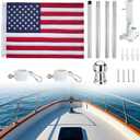 American flag with Pole, Flag poles Kit Embroidered USA Flag | 3x5 Ft | Includes 5 FT Heavy Duty Tangle Free Flagpole & Adjustable 180 Bracket for Indoor/Outdoor