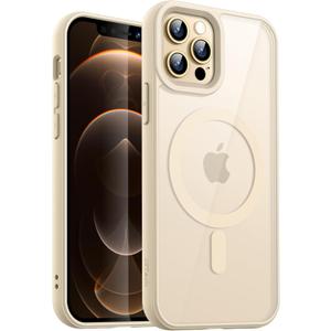 JETech Magnetic Case for iPhone 12/12 Pro 6.1-Inch Compatible with MagSafe, Shockproof Phone Bumper Cover, Solid Color Matte TPU Frame, Anti-Scratch Clear Back (Gold)