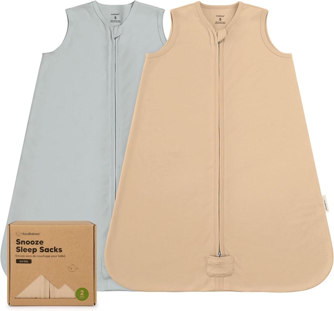 2-Pack Baby Sleep Sacks, Zipper Wearable Blanket - 0.5TOG Organic Cotton, Lightweight, Soft Cozy Infant Sleeping Sack 3-6 months, Easy to Wear Small Newborn Transition Swaddles Sleepsacks (Toasty)