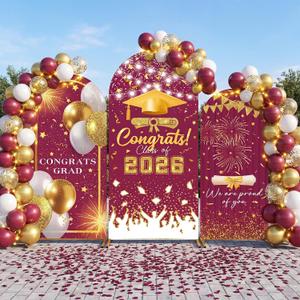 WovWeave Graduation Arch Backdrop Stand Cover Set of 3-4ft 5ft 6ft Grad Arch Cover Photo Booth Backdrop Decorations for Graduation Party Decor Supplies(Maroon Gold,Congrats)