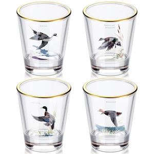Patelai 4 Pieces Waterfowl Shot Glasses 2 oz Waterfowl Glasses Christmas Drinking Cups Duck Present Mug Xmas Funny Clear Mug Glass for Women Men, 4 Styles