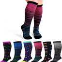 Prasacco 6 Pairs Plus Size Compression Socks for Women Wide Calf Knee High Compression Stockings for Circulation Travel Yoga Running, XXX-Large (XXXL)