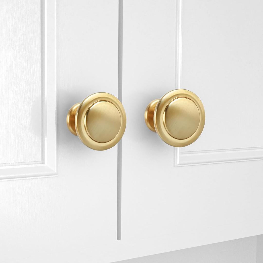 HOMOTEK 15 Pack Cabinet Knobs Drawer Pulls Zinc Stepped Round Dresser Handles,Kitchen,Cupboard, Bathroom, Wardrobe, Cabinet Hardware, Brushed Gold