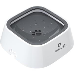 ELS PET Travel Bowl, No Spill, No Drip Slow Water Feeder/Dispenser for Dogs, Cats, 35oz/1L (Grey)