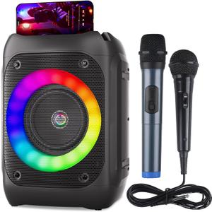 Ankuka Karaoke Machine for Kids Adults, Portable Bluetooth Karaoke Speaker with 1 Wireless Microphone and 1 Wired Mic, Unpowered Speaker Pa System with Led Lights for Homer Party/Birthday Gifts