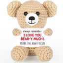 WELLBANEE Mini Crochet Bear Gifts for Her Him, Wife Husband Girlfriend Boyfriend I Love You Gift, Anniversary Birthday Gifts, Handmade Bear Small Stuff Things