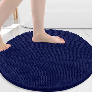Arotive Bathroom Rugs Round 30x30, Extra Soft Absorbent Shaggy Chenille Bath Rugs, Machine Washable Rubber Backing Non-Slip Bath Mats for Bathroom Floor Tub and Shower, Home Decor Accessories, Navy
