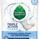 Seventh Generation Triple Action Clean Automatic Dishwasher Detergent Packs with Bio-Enzyme Power, Free & Clear, Fights 48-hour Stuck-on Food, 54 count