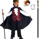 Scary Vampire Costume for Kids  Boys Gothic Vampire Costume Outfit for Halloween Party or Trick-or-Treat (5-7 Years, Black & Red)