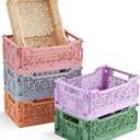 6 Pack Small Pastel Plastic Storage Baskets,Mini Collapsible Storage Bins for Desk Drawer Organizer,Colorful Folding Crates for Craft Supplies,Space Saving Containers for Home Office Dorm(8.6×5.8×3.5)