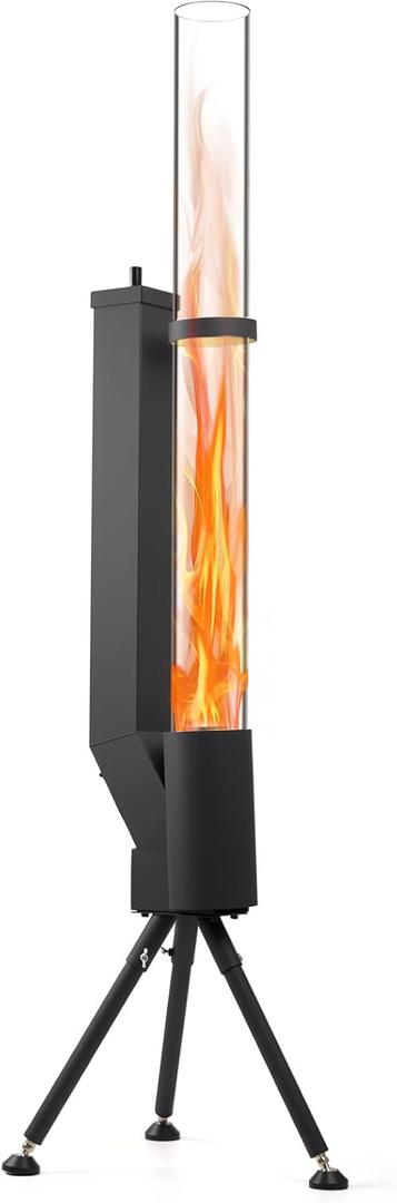 Wood Pellet Patio Heater, Ornamental Pellet Flame, Pellet Patio Heater for Outdoor, Ambience Fire for Camping, Backyard, Porch, Bonfire Party, RV, Tailgating, Black