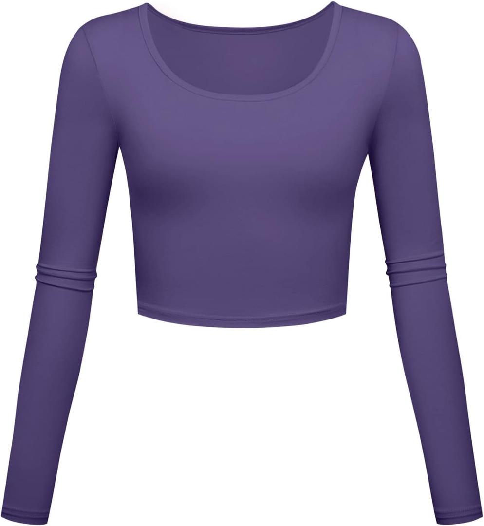 Lightweight Yoga Crop Tops Slim Fit Long Sleeve Workout Shirts for Women (Purple, M)