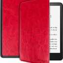 Miimall Compatible for Kindle Paperwhite 11th Generation 2021 Leather Case with Hand Strap Leather Cover Cases for Kindle Paperwhite 11th 2021 and Kindle 6.8 Inch Signature Edition 2021(Red)