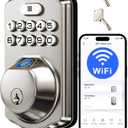 Veise VE012W Built-in WiFi Fingerprint Smart Lock, App Remote Control, No Hub Needed, Keyless Entry, Front Door Smart Deadbolt, Digital Keypad, Auto Lock, IP55 Waterproof, BHMA Grade 3, Satin Nickel