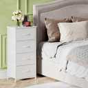 Somdot Dresser for Bedroom with 4 Drawers, Storage Organizer Chest of Drawers with Removable Fabric Bins for Closet Bedside Living Room Laundry Entryway Hallway, White Leather