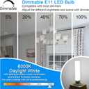 Updated Dimmable JDE11 120V 100W 120W Halogen Mini Candelabra Bulb Equivalent,T4 COB E11 Led Bulbs Dimmable,Daylight White 6000K,12W 1300LM JDE11 Ceiling Fan Light Bulbs,2 Packs