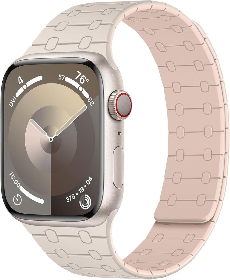 Amizee Magnetic Bands Compatible with Apple Watch Band 49/46/45/44/42/41/40/38mm Women Men, Sport Silicone Strap for iWatch Ultra 3/2/1 Series 11 10 9 8 7 6 5 4 SE3/2/1 (42/41/40/38, Starlight Pink)
