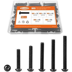 NIULUNBAO M6 x 30mm 35mm 40mm 45mm 50mm Button Head Socket Cap Screws Bolts 10.9 Grade Alloy Steel Metric Machine, Black Oxide Finish, Allen Hex Drive, Fully Threaded, Assortment Kit 36PCS