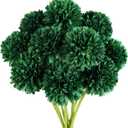 Jim's Cabin Artificial Flowers 10 Pcs Fake Silk Artificial Chrysanthemum Ball Hydrangea Bridal Wedding Bouquet for Kitchen Home Decor (Blackish Green)