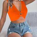 Women's Tank Tops Sexy Deep V Neck Sleeveless Shirts Y2k Night Out Crop Top with Ring (Orange, S)